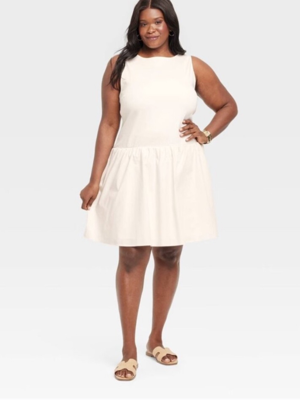 A New Day Plus size XXL Sleeveless Drop-Waist Mini Dress in Cream